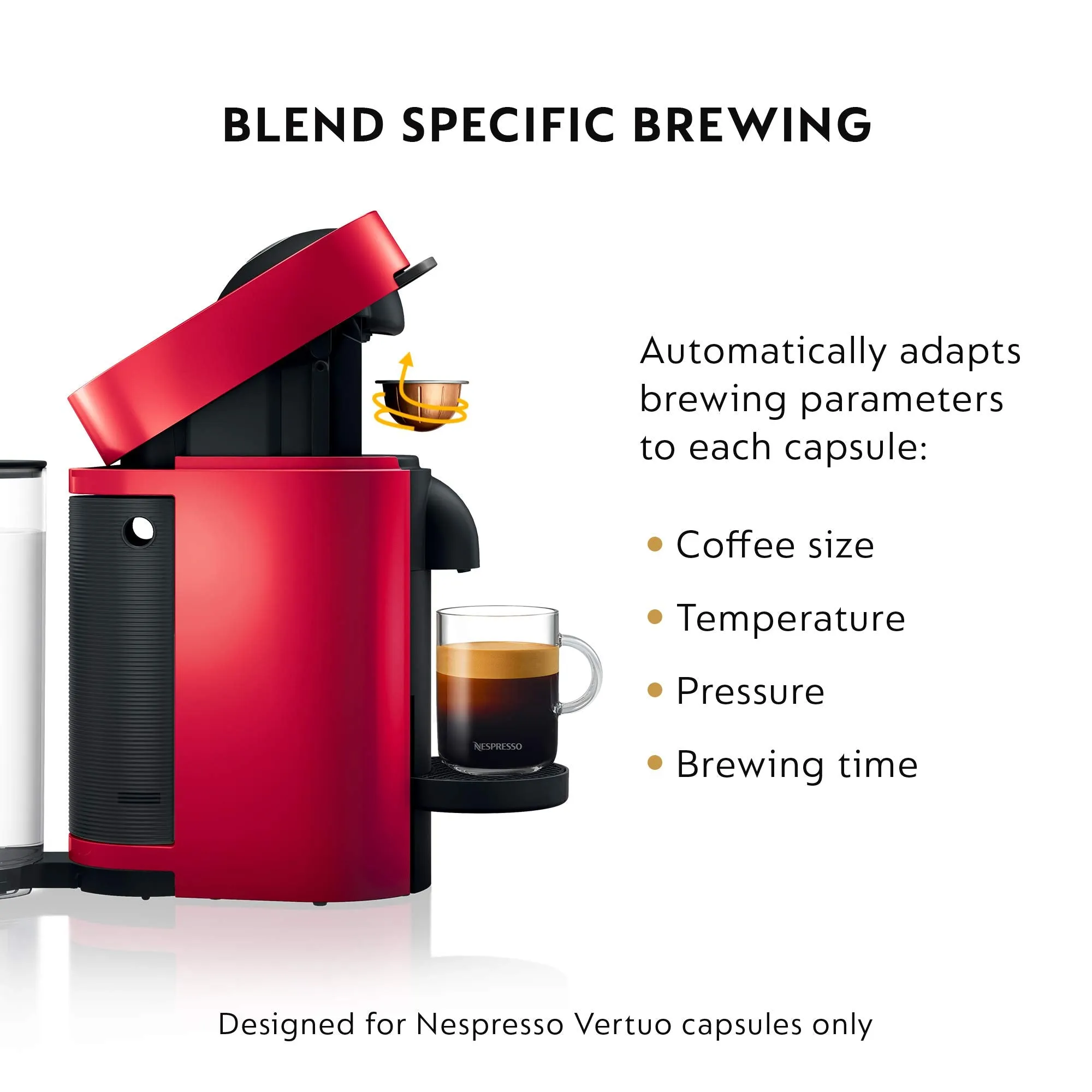 Nespresso VertuoPlus Coffee and Espresso Machine by De'Longhi, 5 fl.oz. Cherry Red