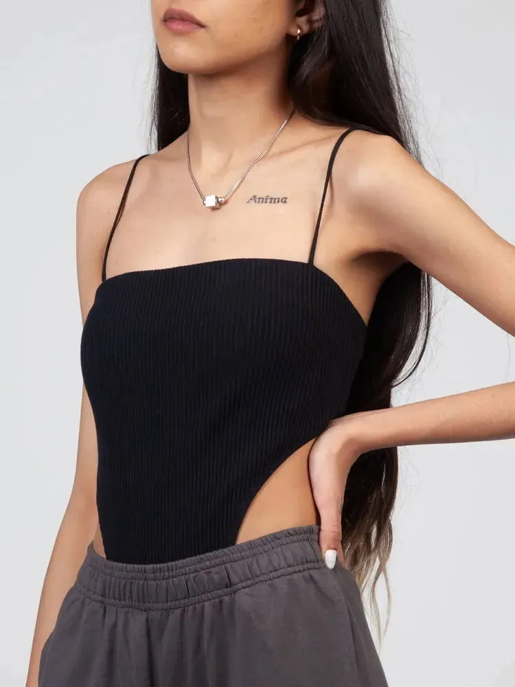 Noir Black Ribbed Bodysuit