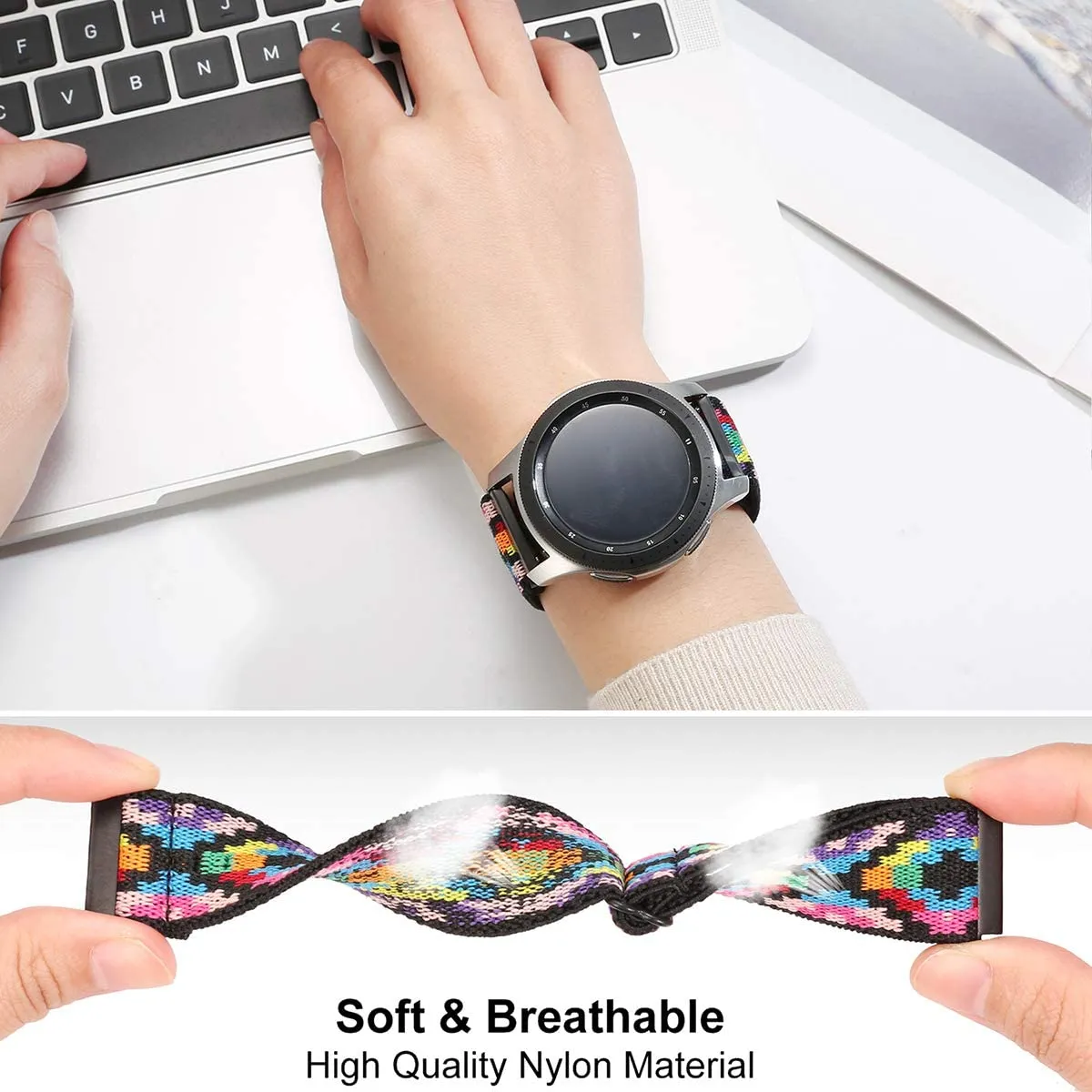 Nylon Adjustable Elastic watchband bracelet For Samsung Galaxy Huawei Amazfit Watch.