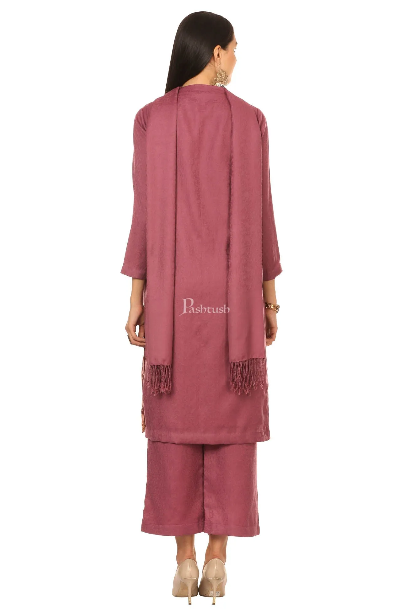 Pashtush Embroidery Suit, With Self Stole (Unstitched) - Peel Lilac