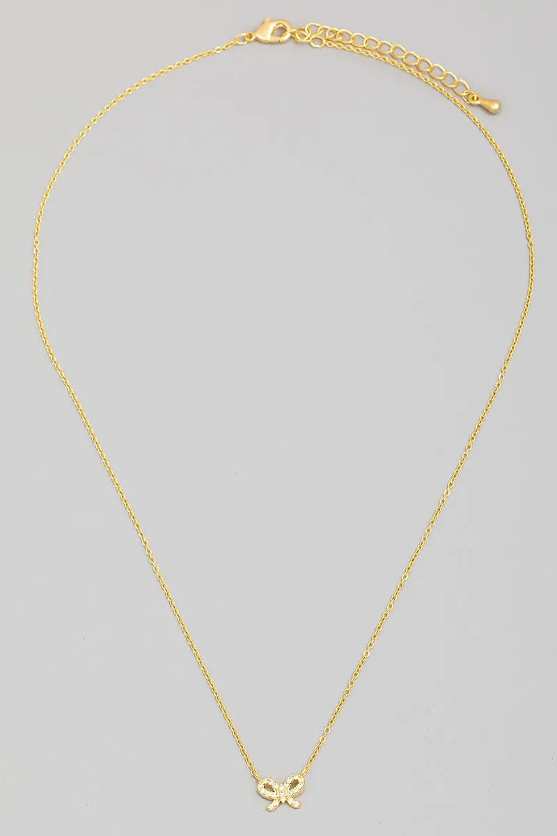 Pave Ribbon Pendant Chain Necklace