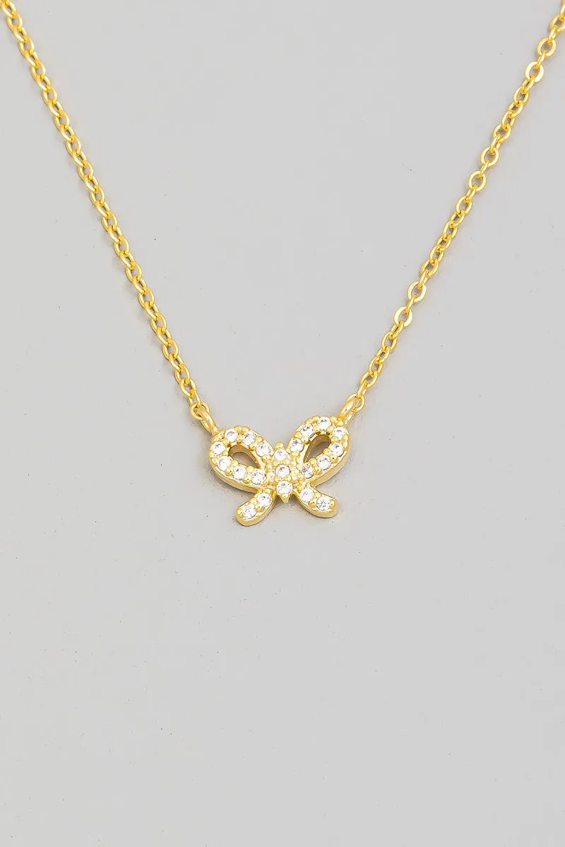 Pave Ribbon Pendant Chain Necklace