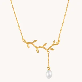 Pearl Leaves Gold Necklace W.