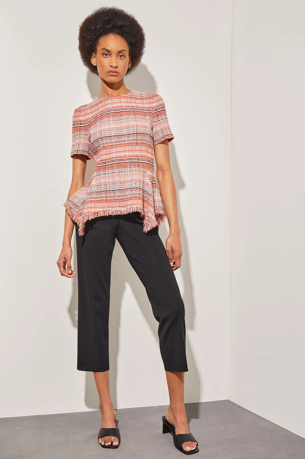 Peplum Asymmetrical Top - Tweed Knit