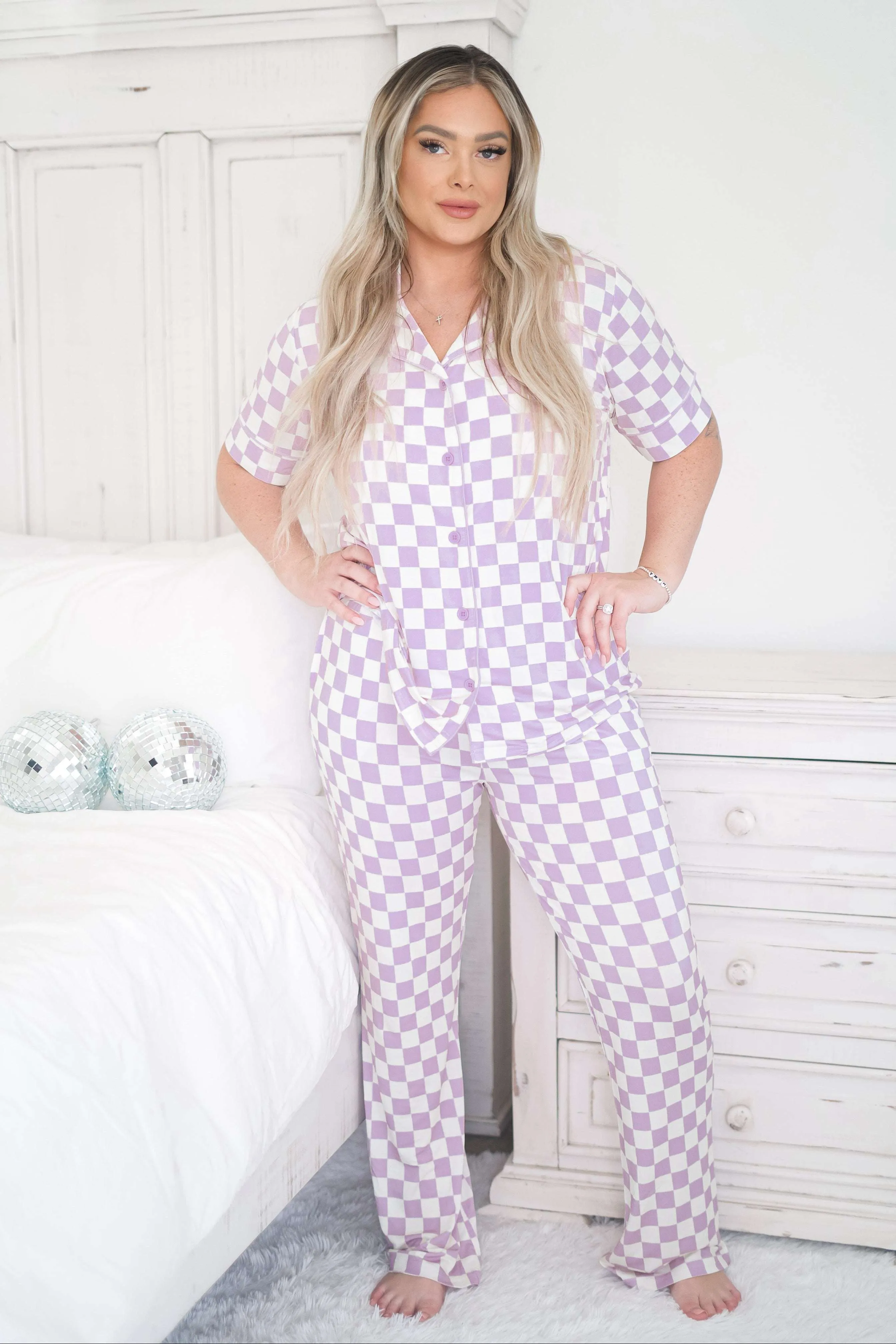 Periwinkle Checks Dream Nursing Pajama Set