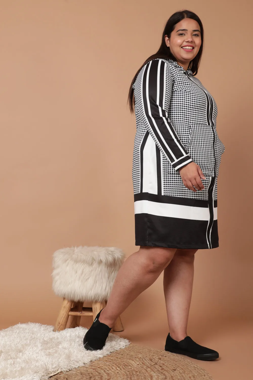 Plus Size Houndstooth Jacket Dress