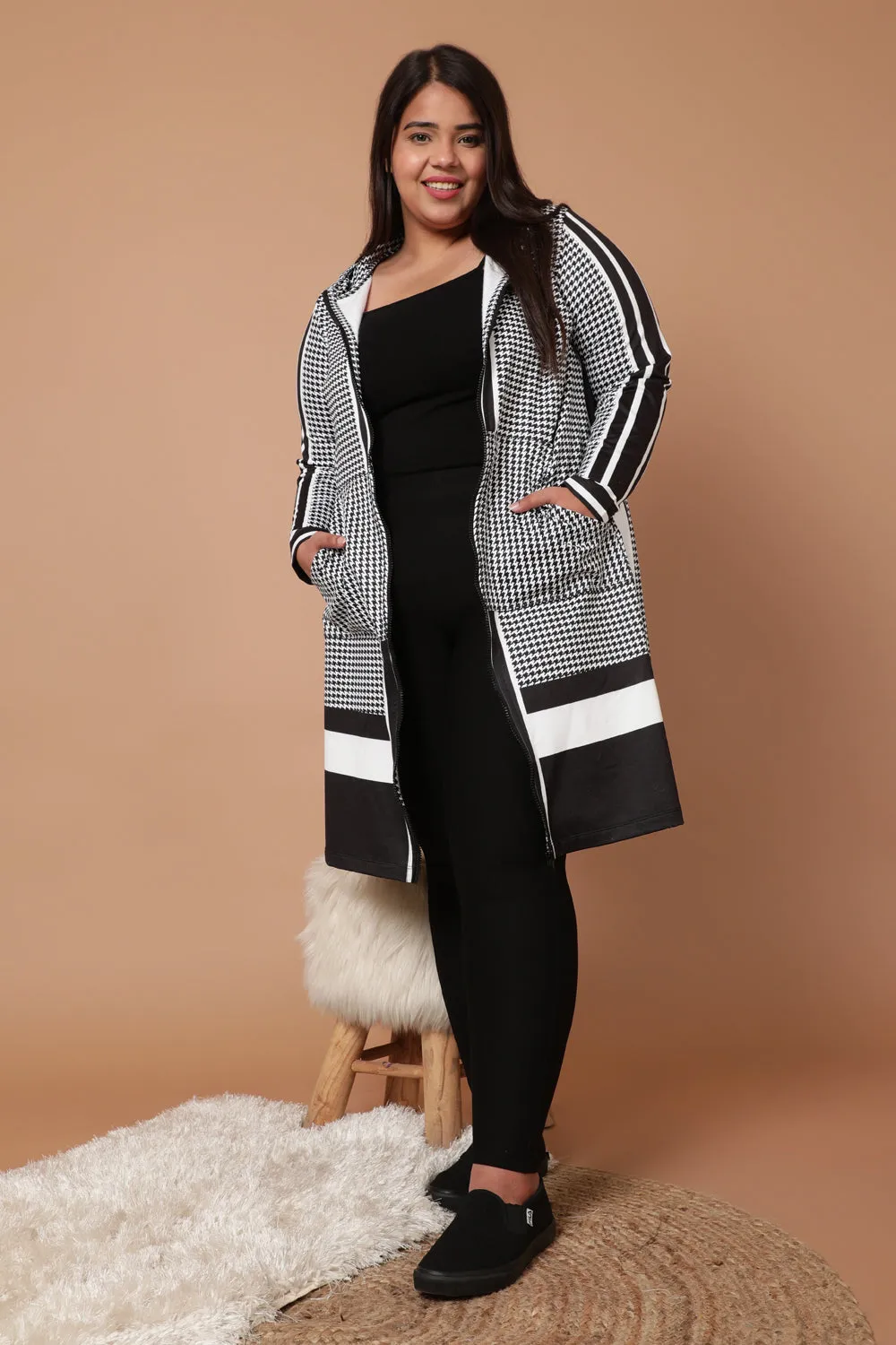 Plus Size Houndstooth Jacket Dress