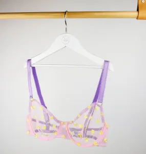 Purple daisy mesh underwire bra