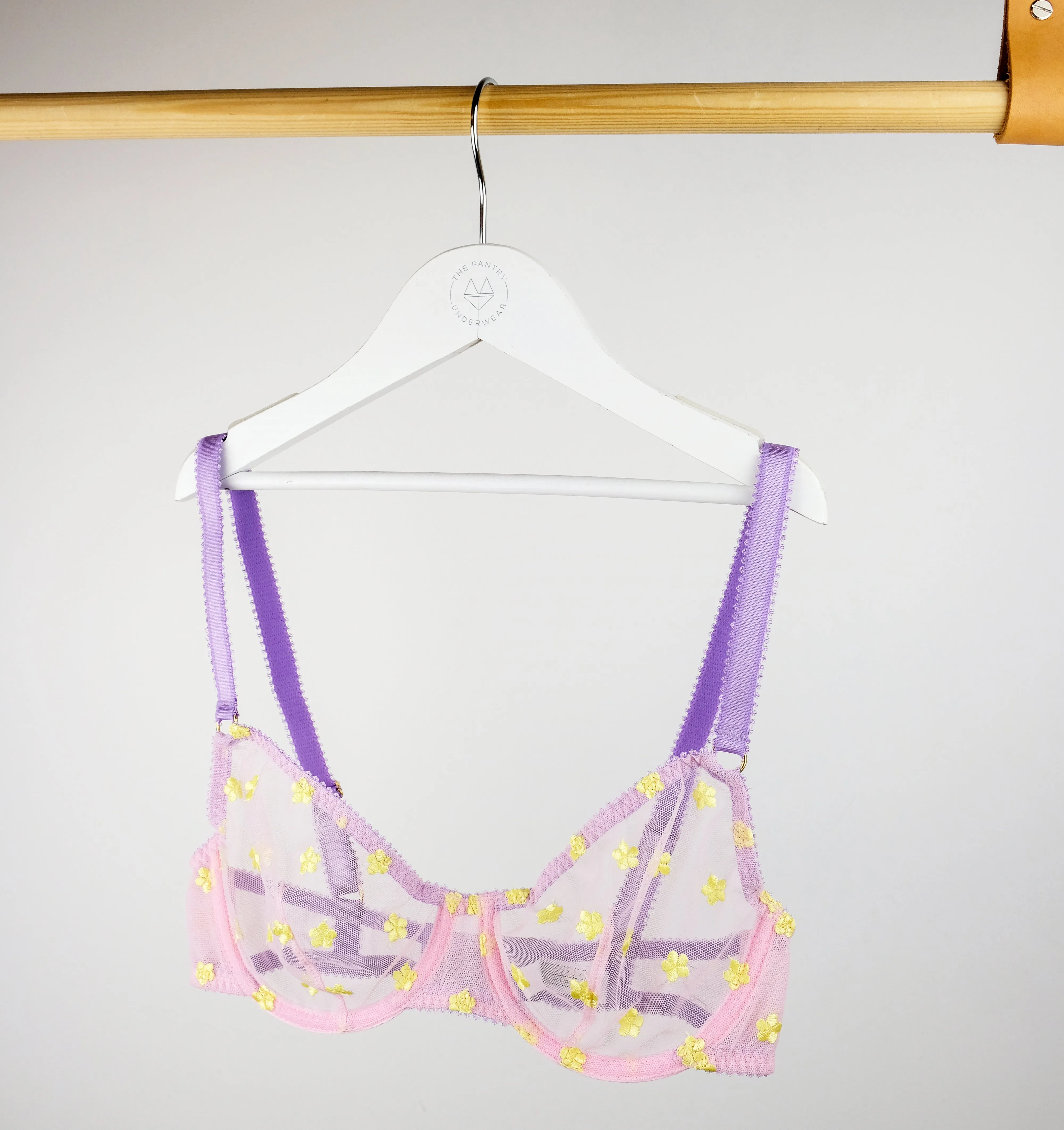 Purple daisy mesh underwire bra