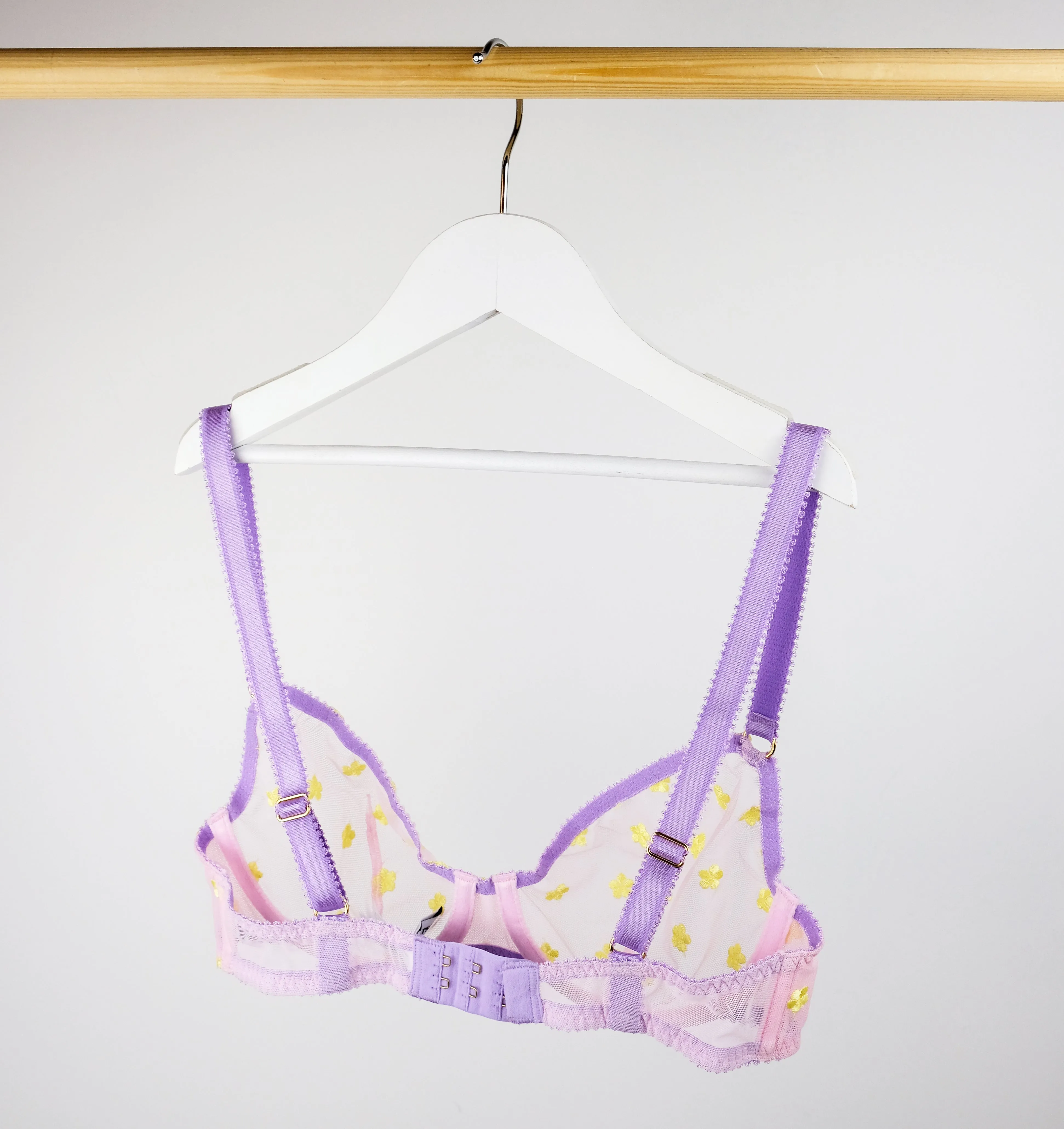 Purple daisy mesh underwire bra