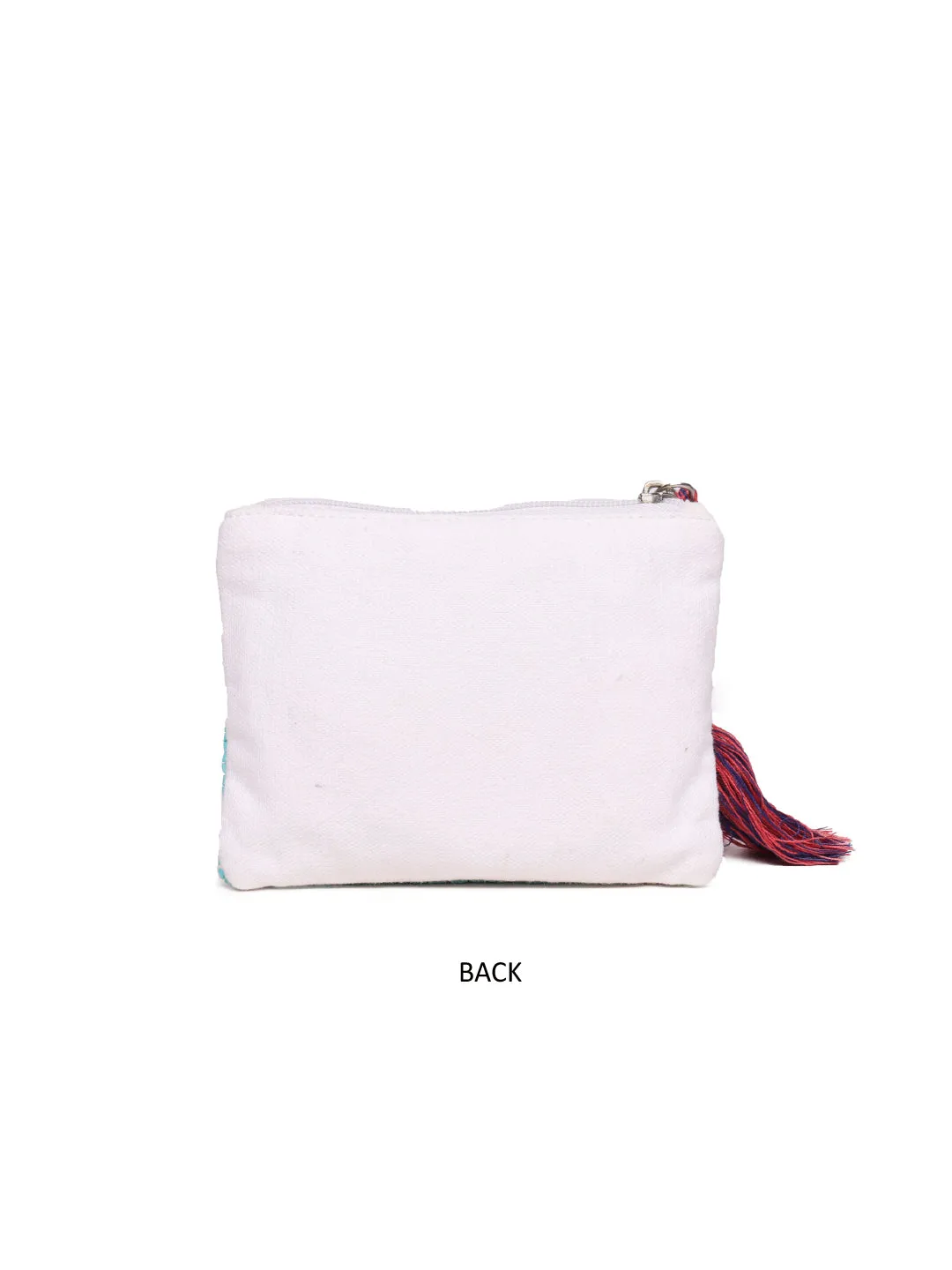 "White Canvas With Beading/  Make Up Pouch/Kit Small Size"