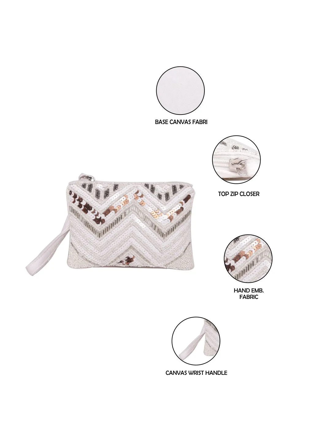 "White Canvas With Beading/  Make Up Pouch/Kit Small Size"