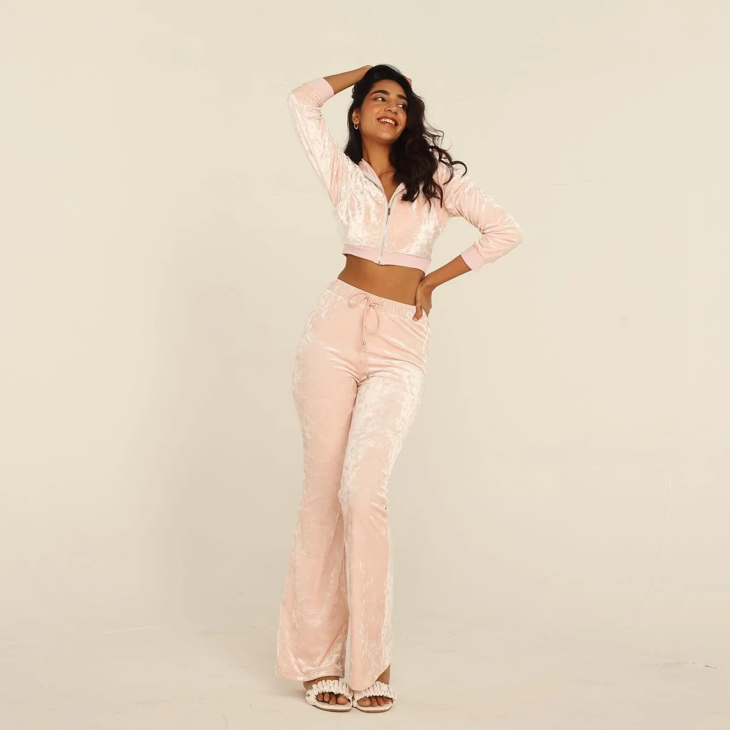 Regina Baby Pink Velour Flare Pants