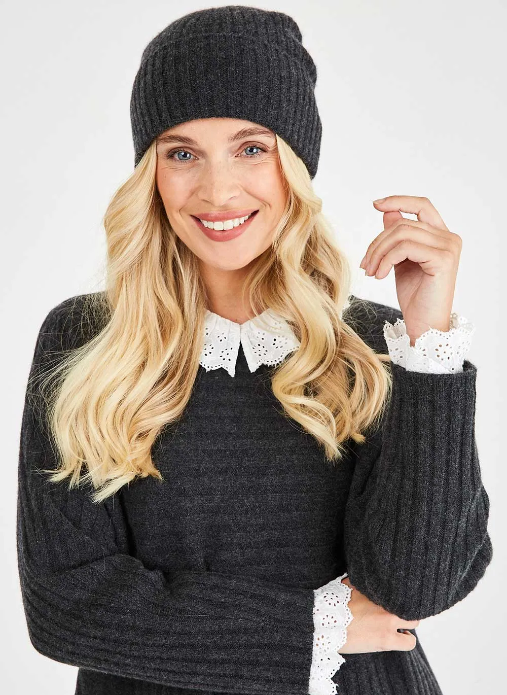 Ribbed Cashmere Hat - Charcoal