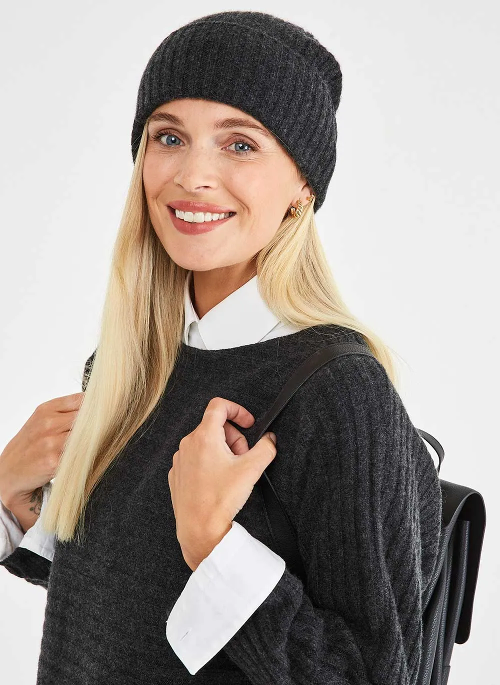 Ribbed Cashmere Hat - Charcoal