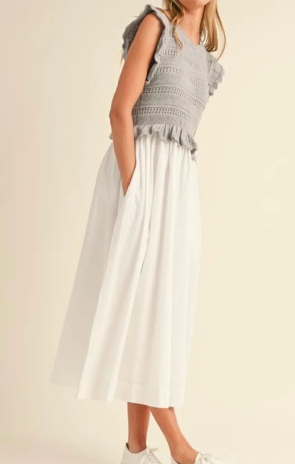 Ruffle Sleeve Knit and Woven Maxi