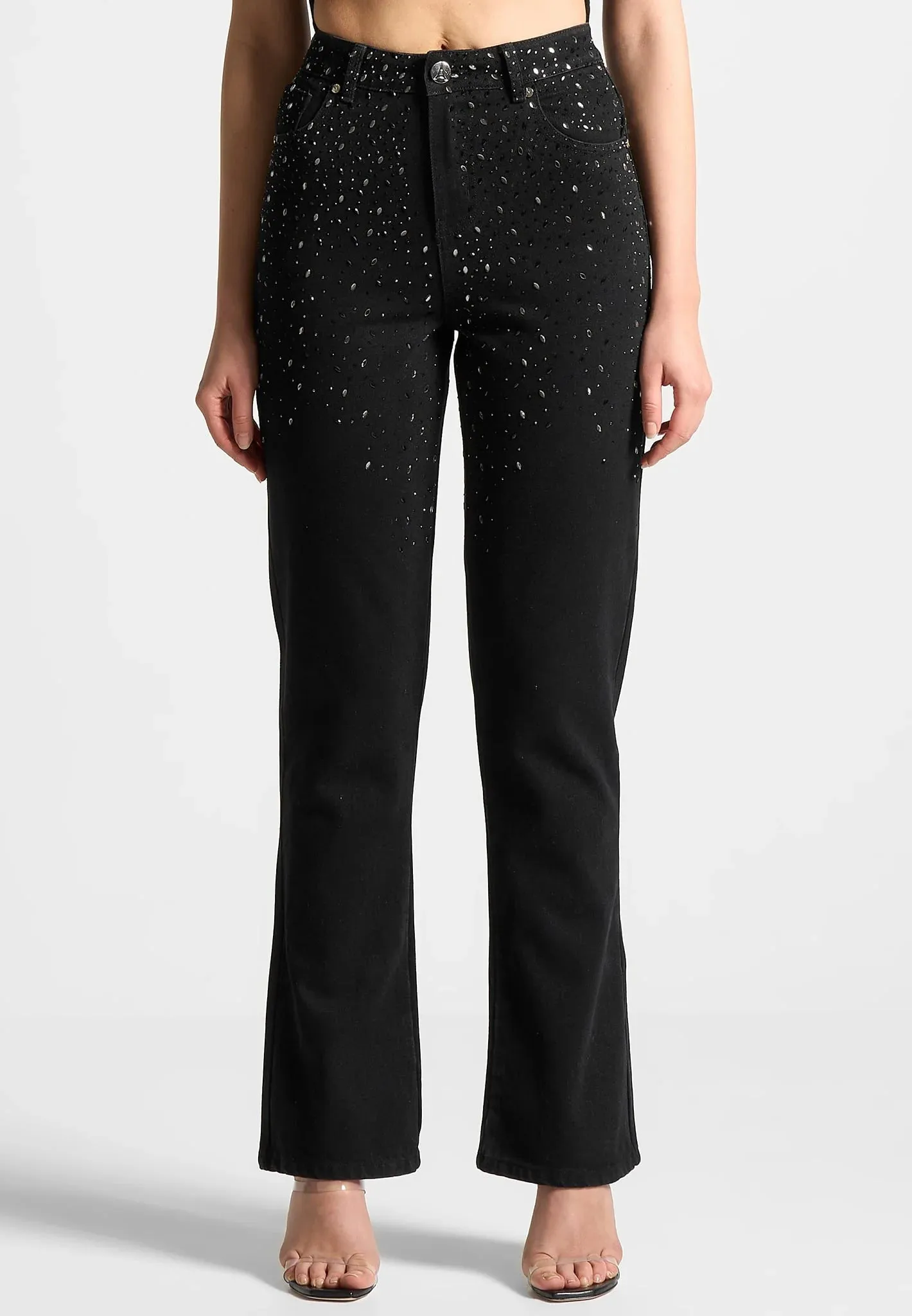 Scattered Rhinestone Mini Flare Jeans