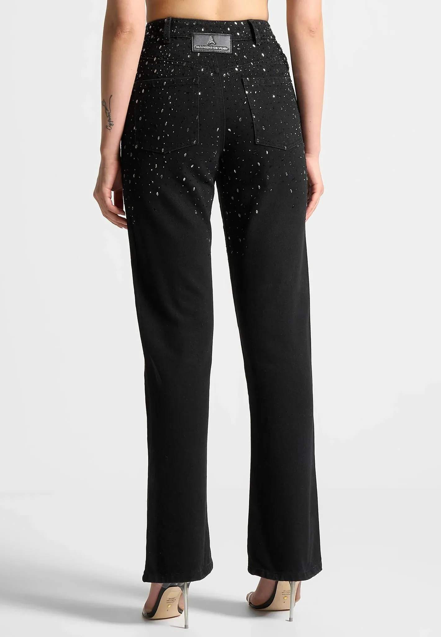 Scattered Rhinestone Mini Flare Jeans