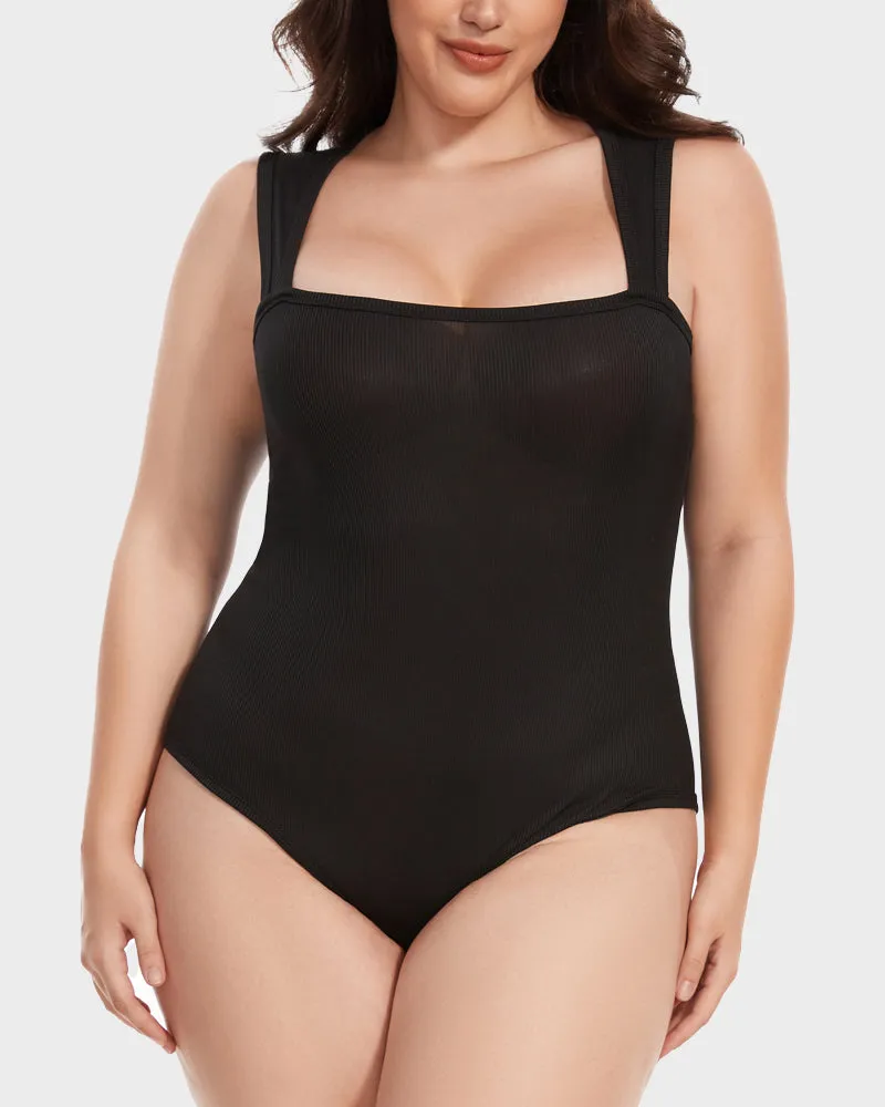 SheCurve® Ribbed Strappy Square Neck Bodysuits