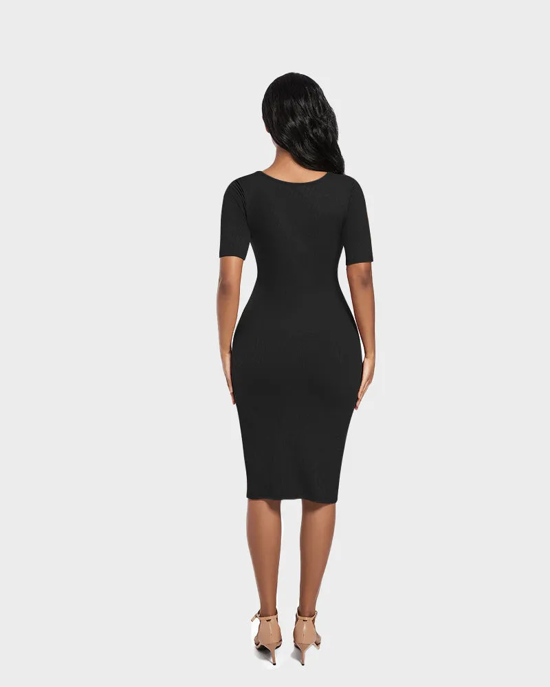 SheCurve®Built-In Shapewear Short Sleeve Square Neck Dress