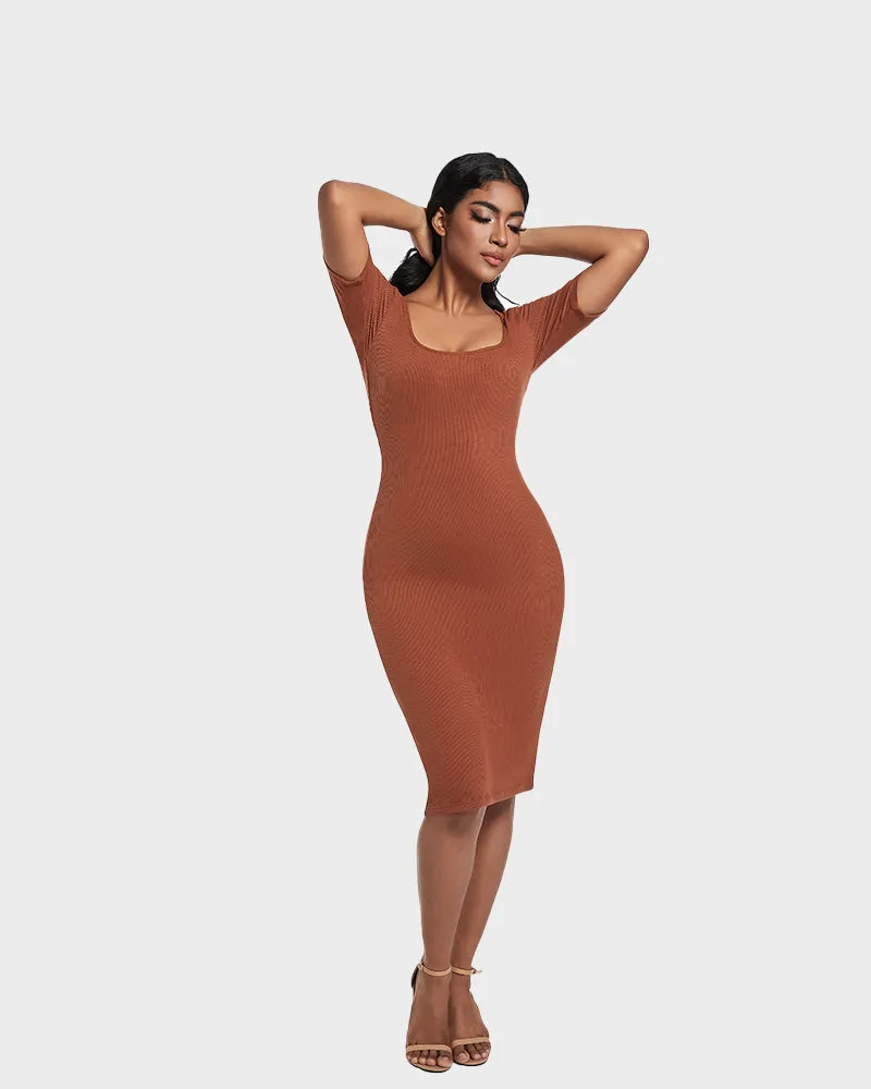 SheCurve®Built-In Shapewear Short Sleeve Square Neck Dress