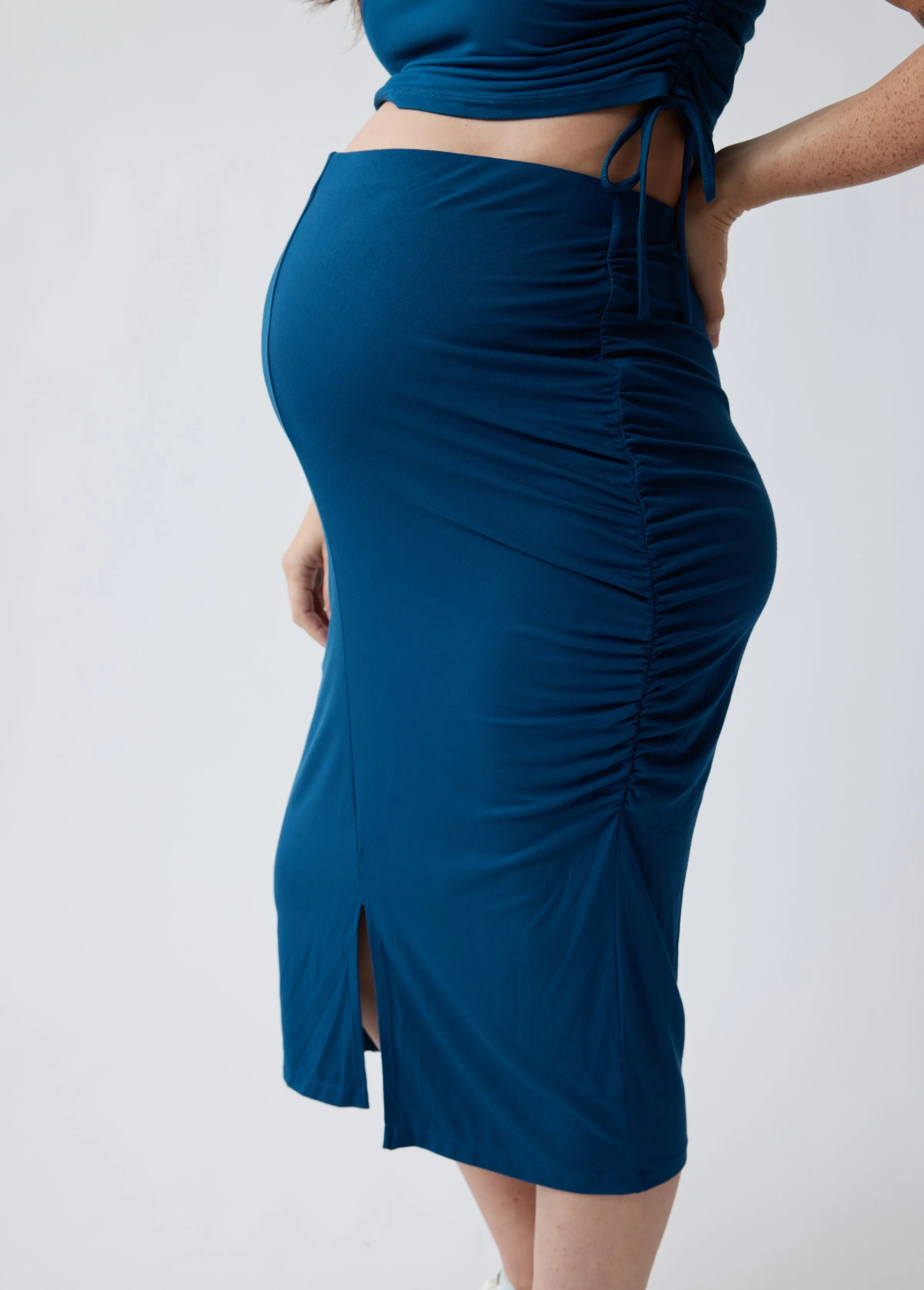 Side Ruched Maternity Knit Skirt