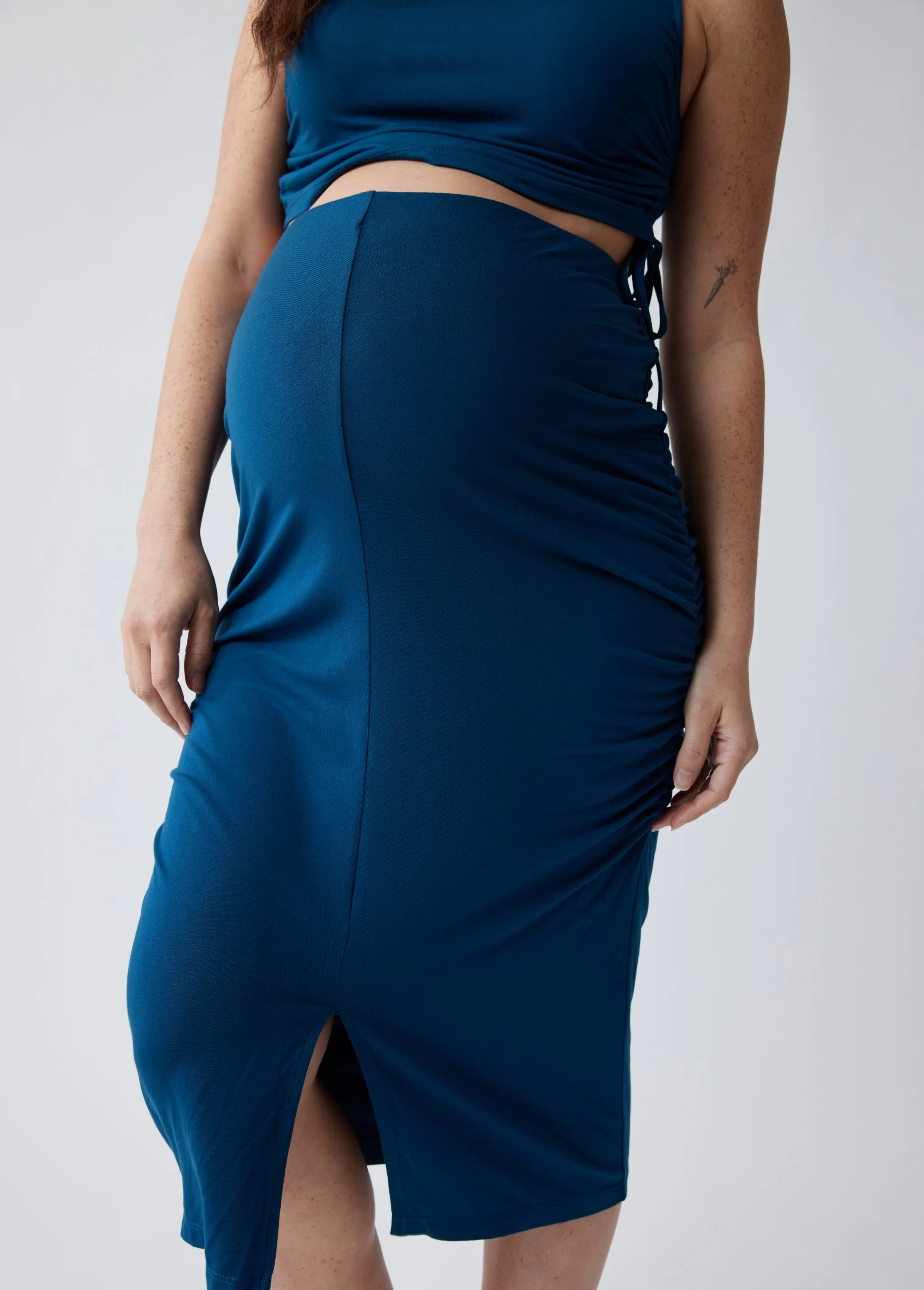 Side Ruched Maternity Knit Skirt