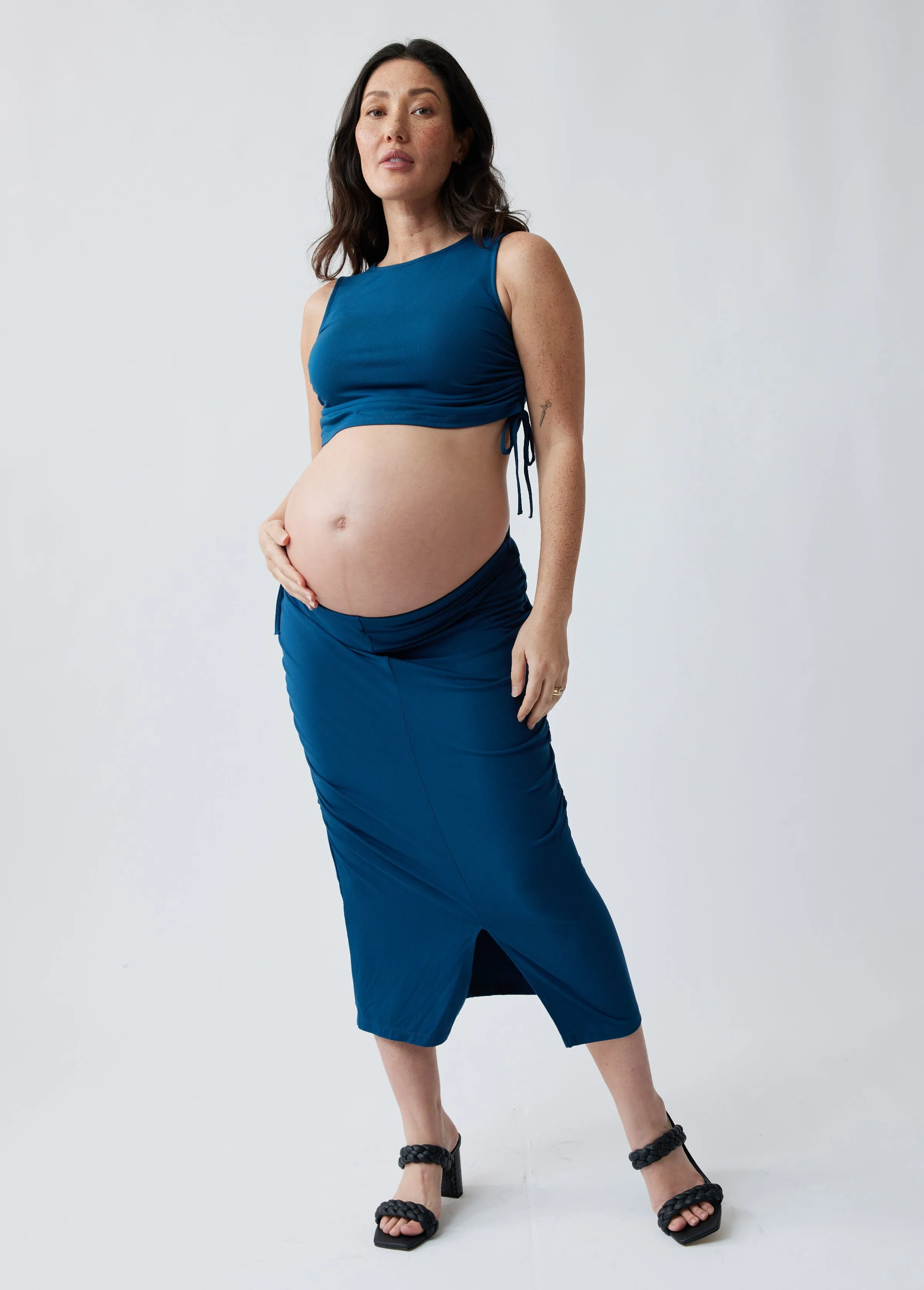 Side Ruched Maternity Knit Skirt