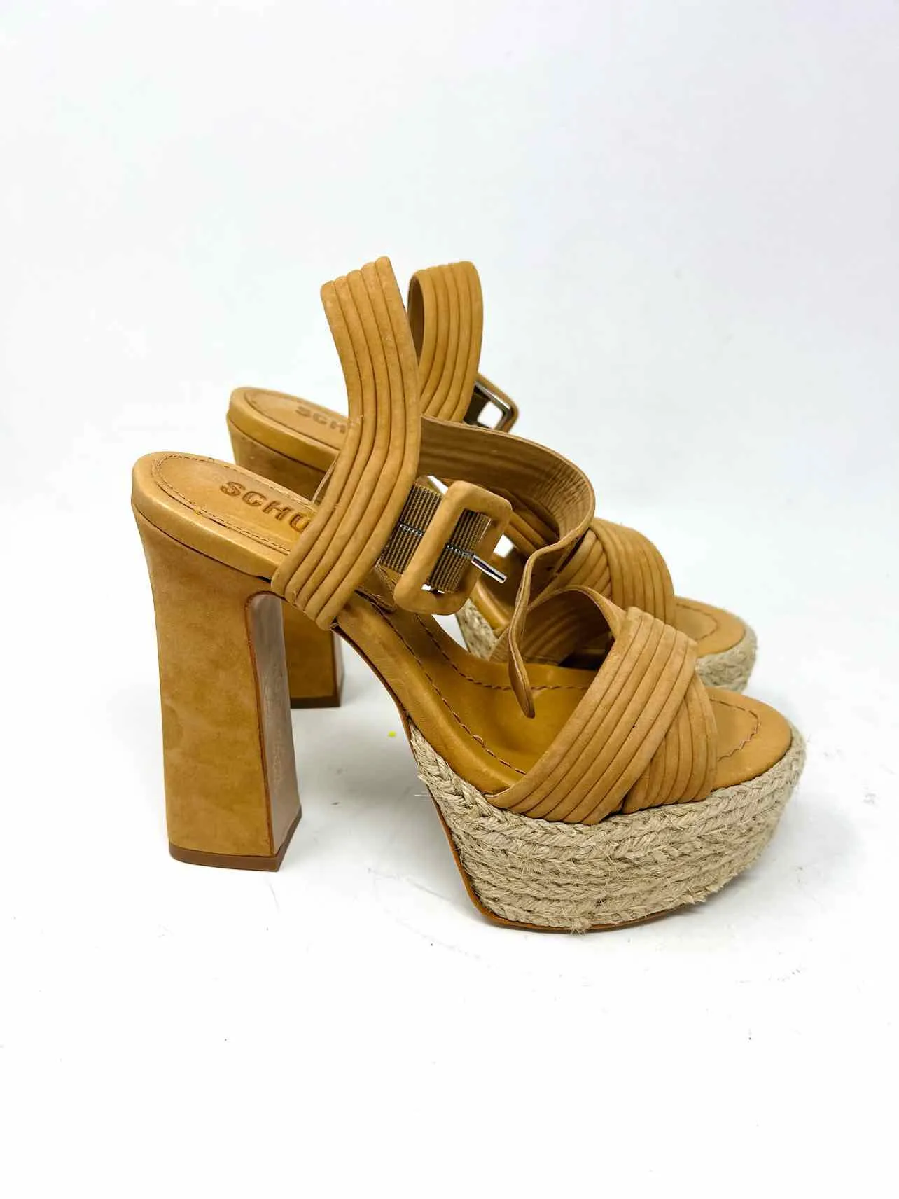 Size 6 Tan Crisscross Platform Designer Heels