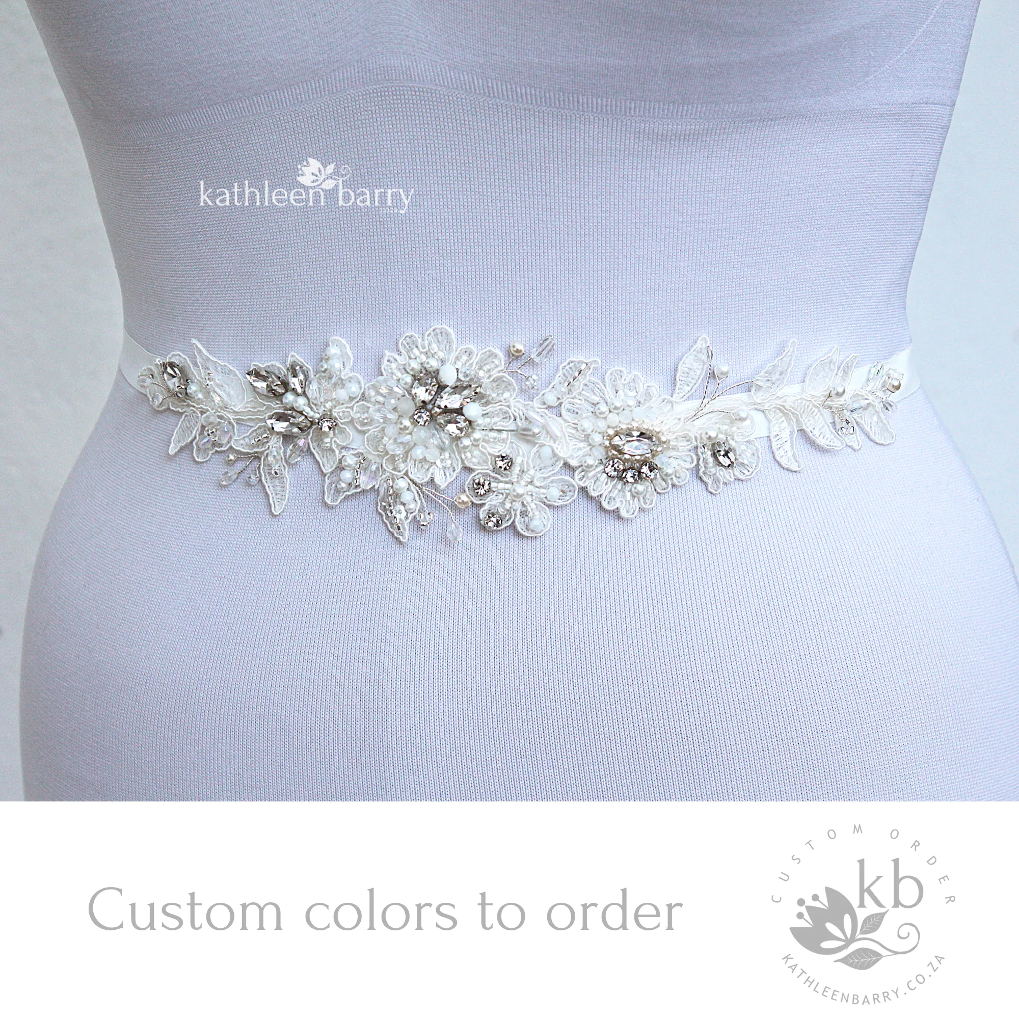 Sylvia lace beaded wedding dress belt - custom colors to order