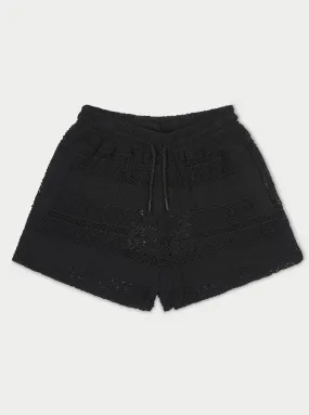 TEXTURED CROCHET SHORTS - BLACK