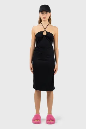 Thin Tie Halterneck Midi Jersey Dress