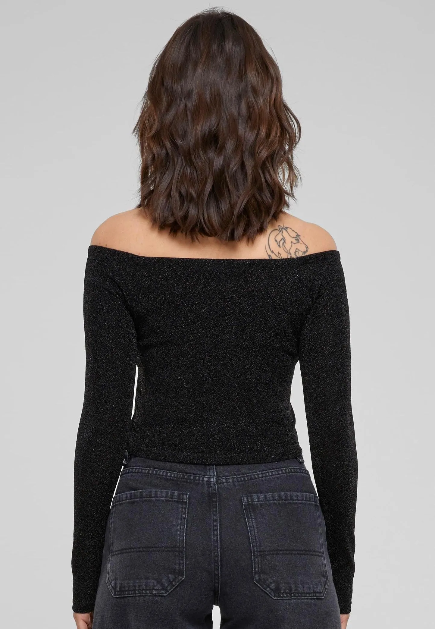 Urban Classics - Ladies Off Shoulder Glitter Black - Longsleeve