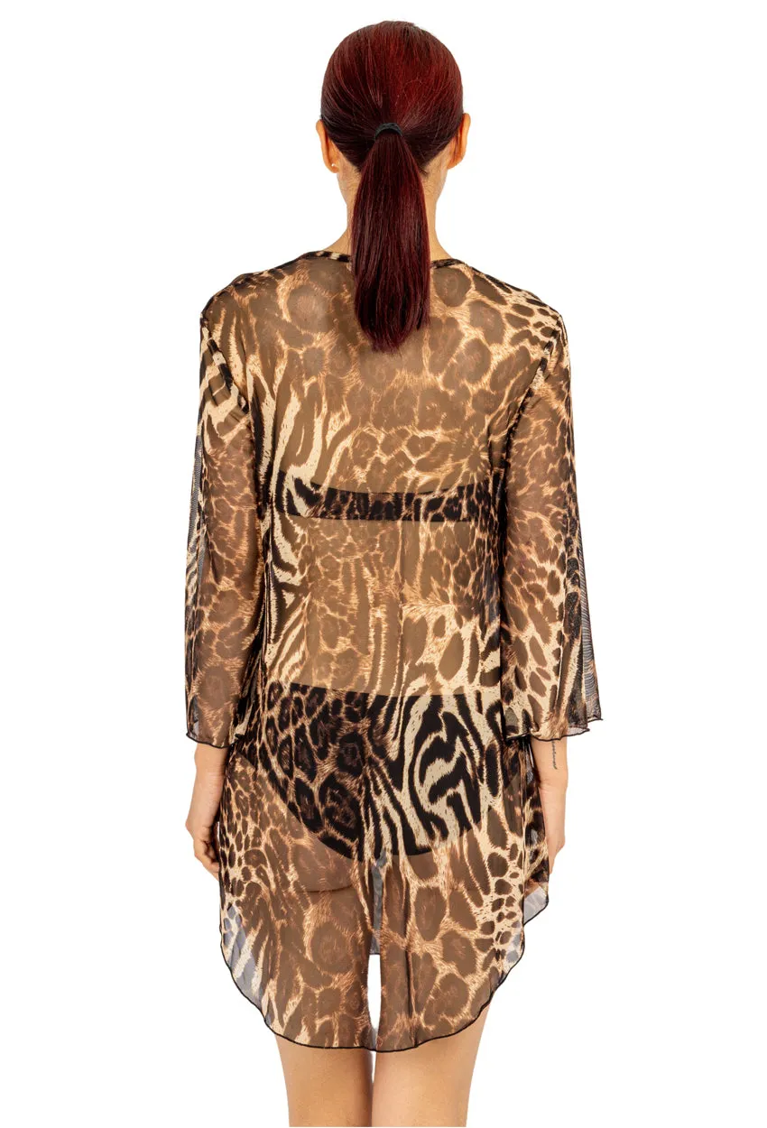 V-NECK BELL SLEEVE TUNIC - ANIMAL PRINT