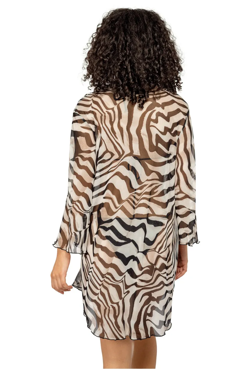 V-NECK BELL SLEEVE TUNIC - ANIMAL PRINT