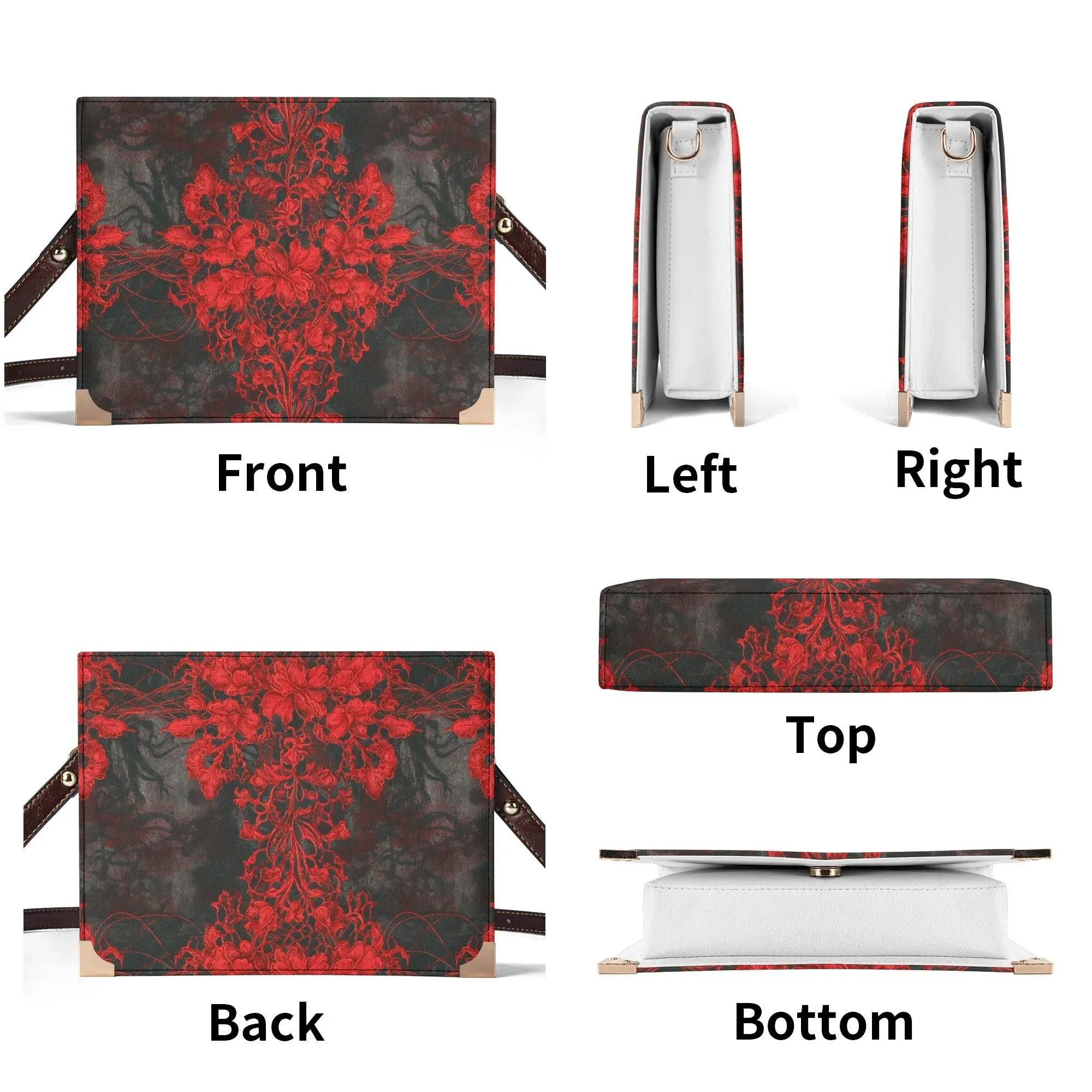 Vampire Art Dark Academia Book Cover Crossbody Bag - Grunge Red Damask