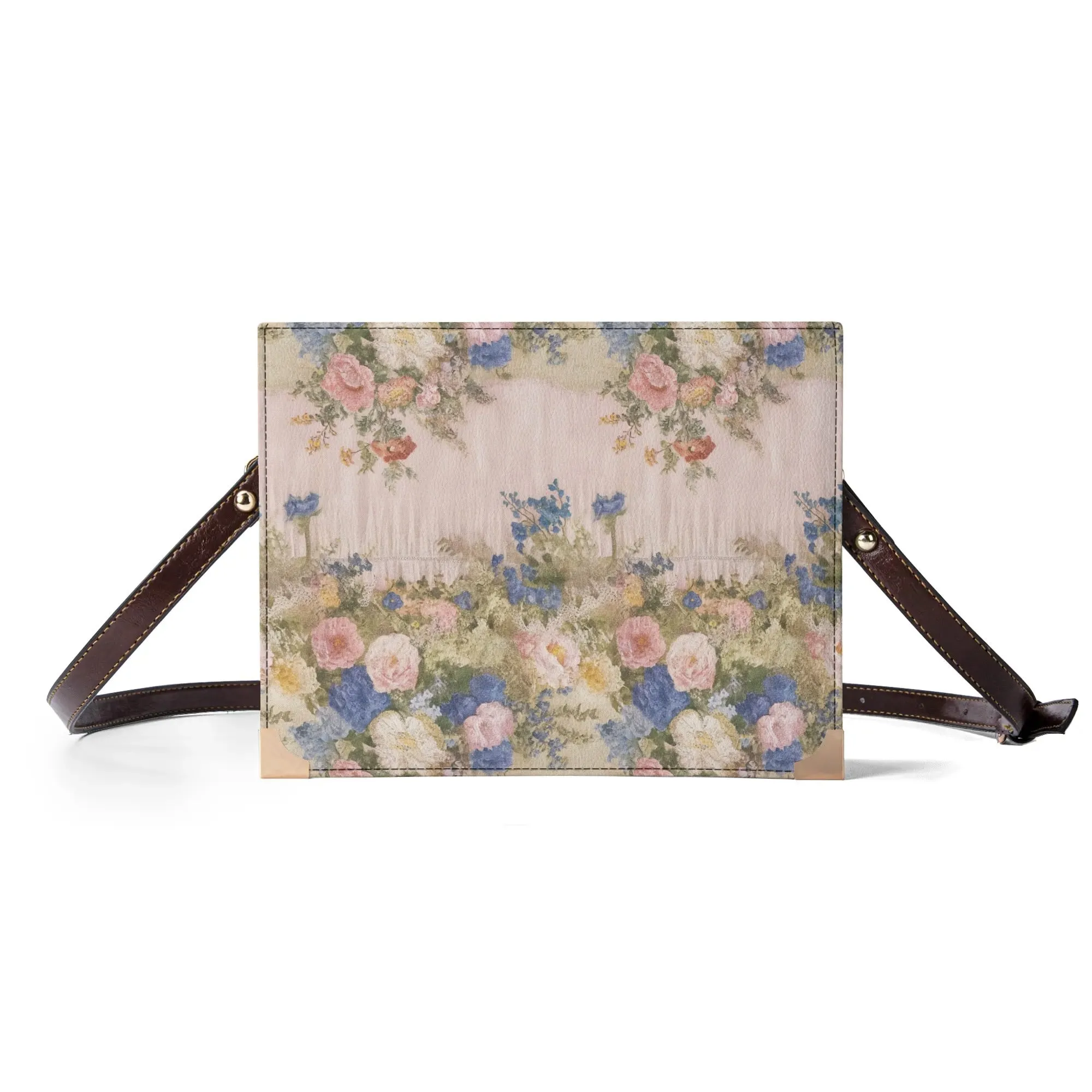 Vampire Art Dark Academia Book Cover Crossbody Bag - Vintage Pink Floral Drape