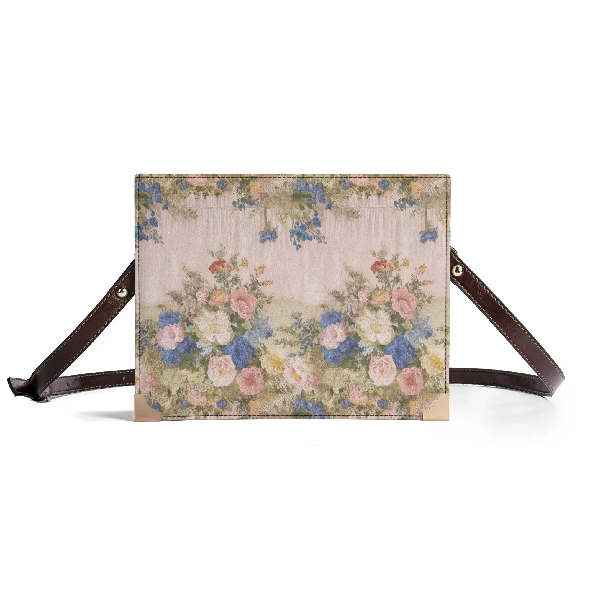 Vampire Art Dark Academia Book Cover Crossbody Bag - Vintage Pink Floral Drape