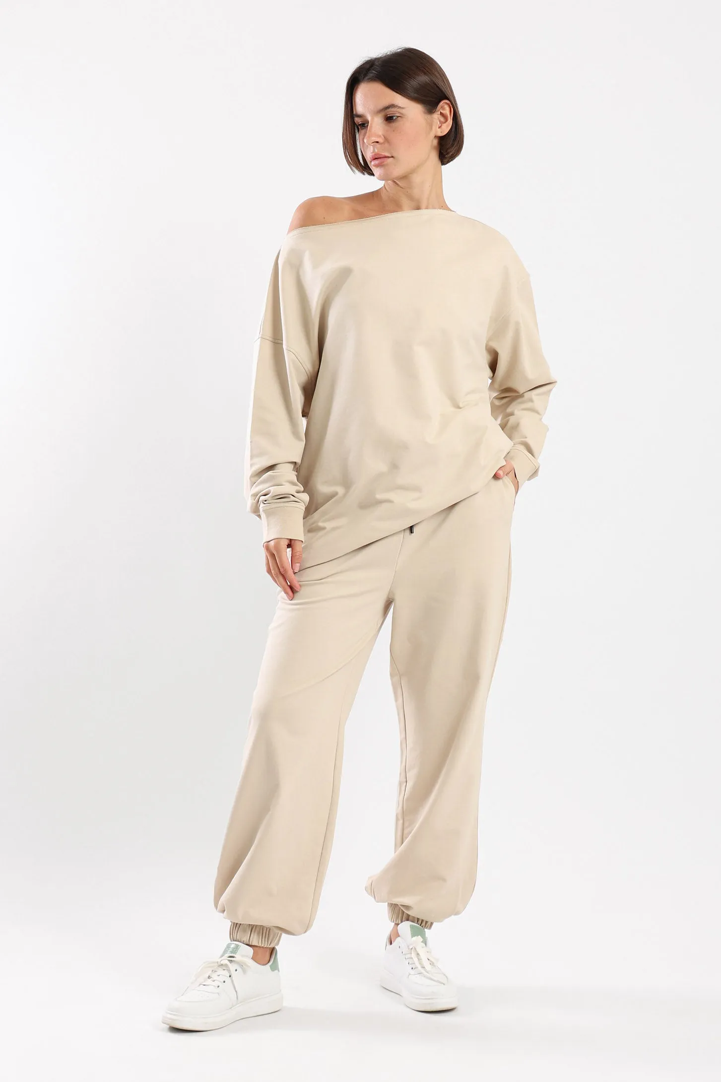 VERSATILE OFF SHOULDER SWEATER - BEIGE