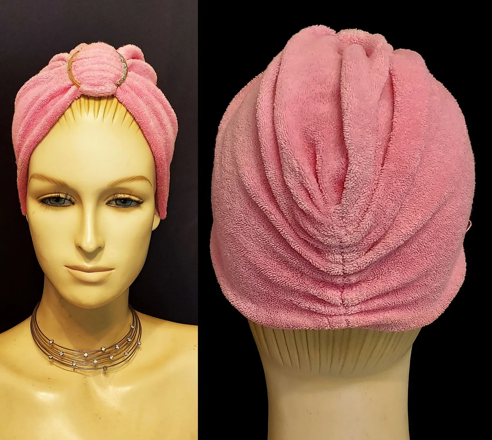 VINTAGE 70S 80S SMALL SIZE SOFT TERRY BUBBLE GUM PINK TURBAN