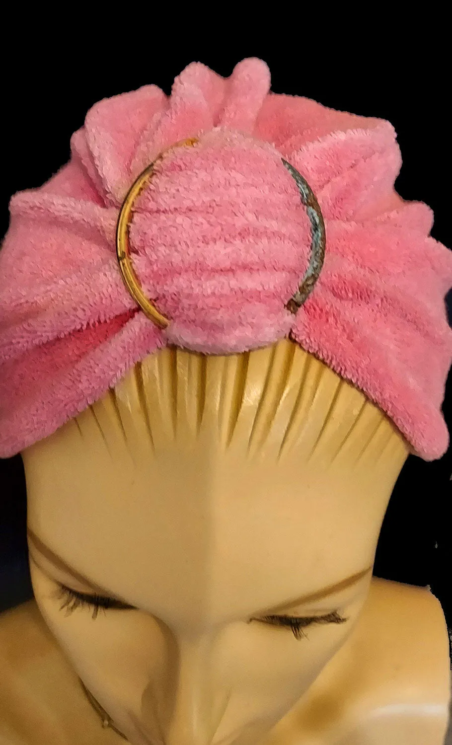 VINTAGE 70S 80S SMALL SIZE SOFT TERRY BUBBLE GUM PINK TURBAN