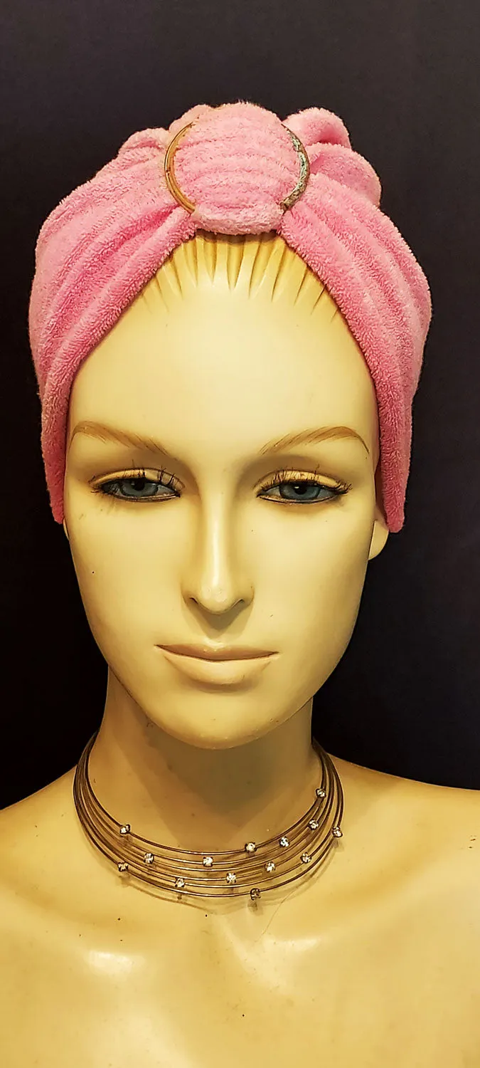 VINTAGE 70S 80S SMALL SIZE SOFT TERRY BUBBLE GUM PINK TURBAN