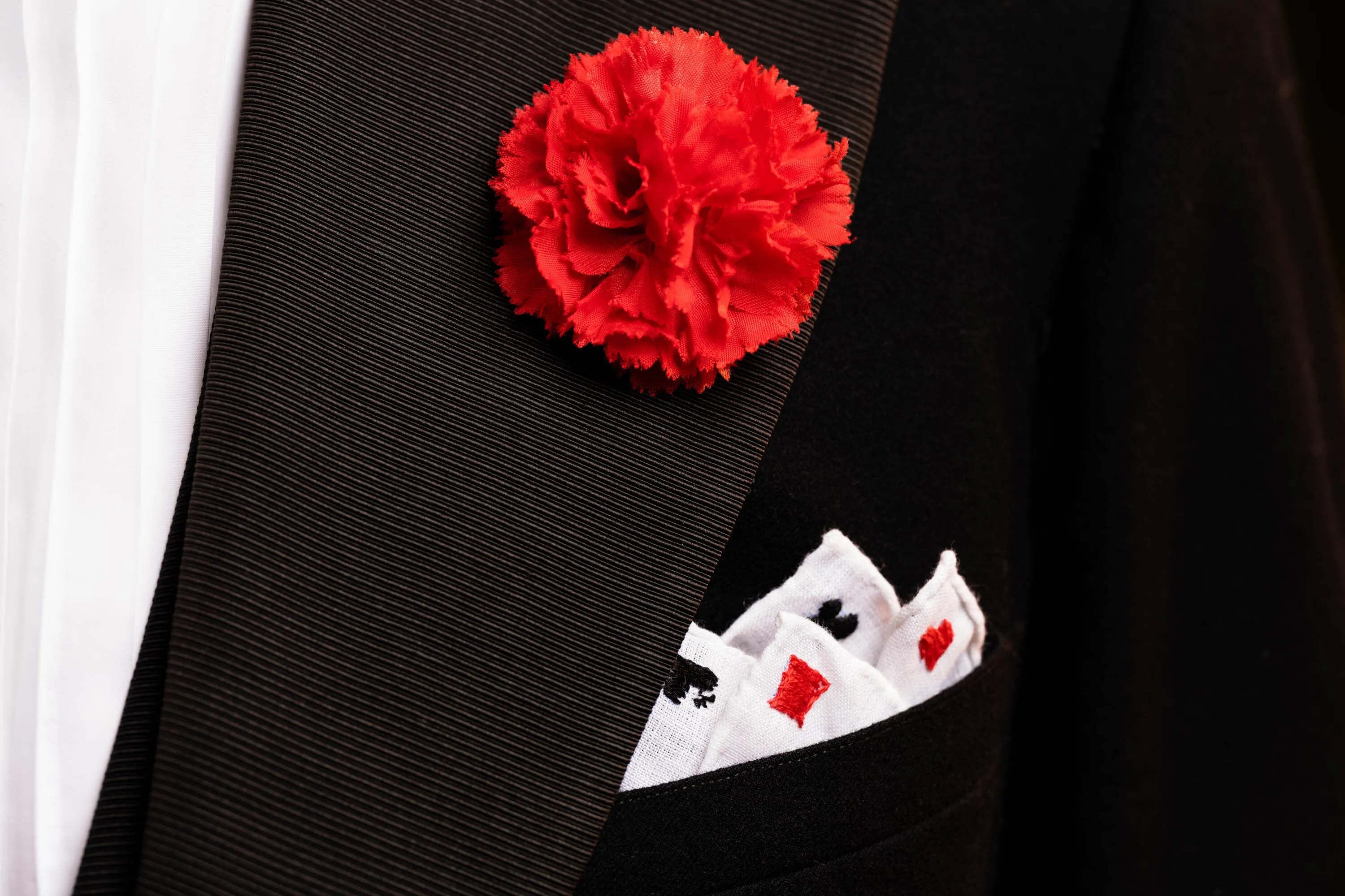 White Poker Card Suits Embroidered Linen Pocket Square