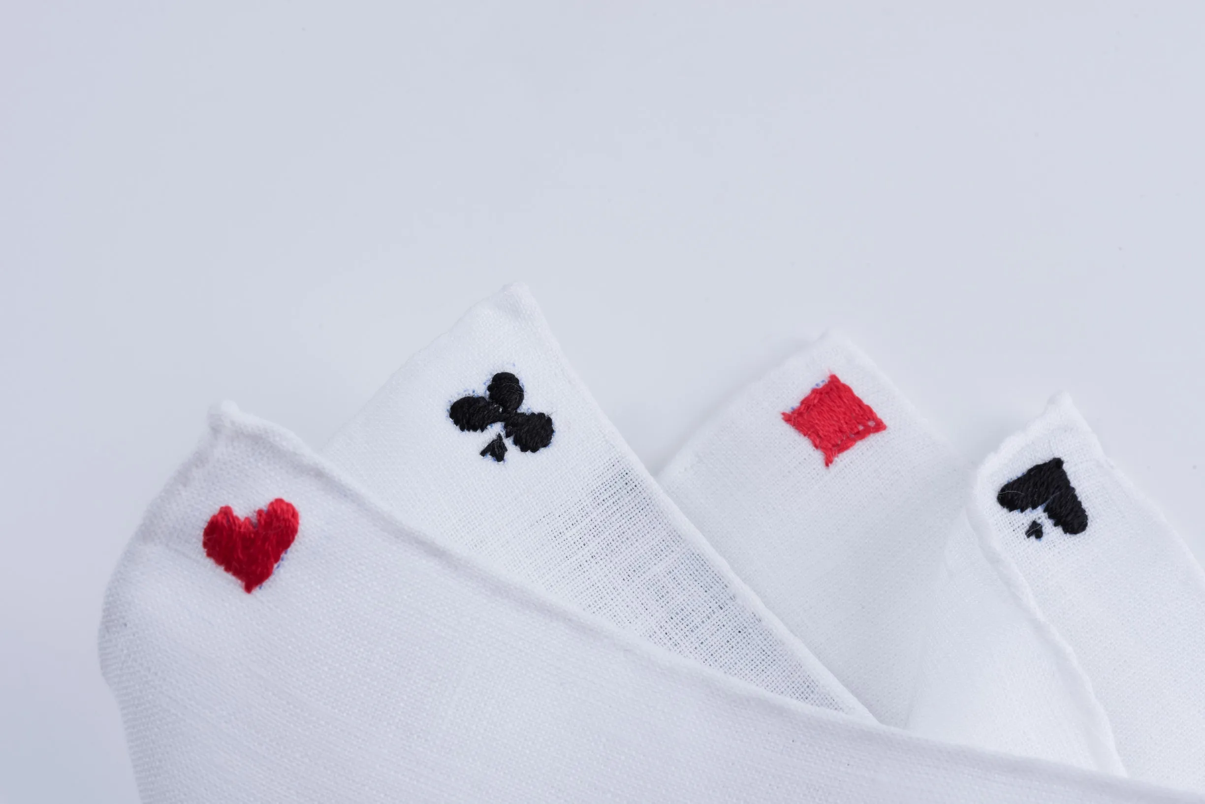 White Poker Card Suits Embroidered Linen Pocket Square