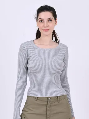 Women Grey Ribbed Top