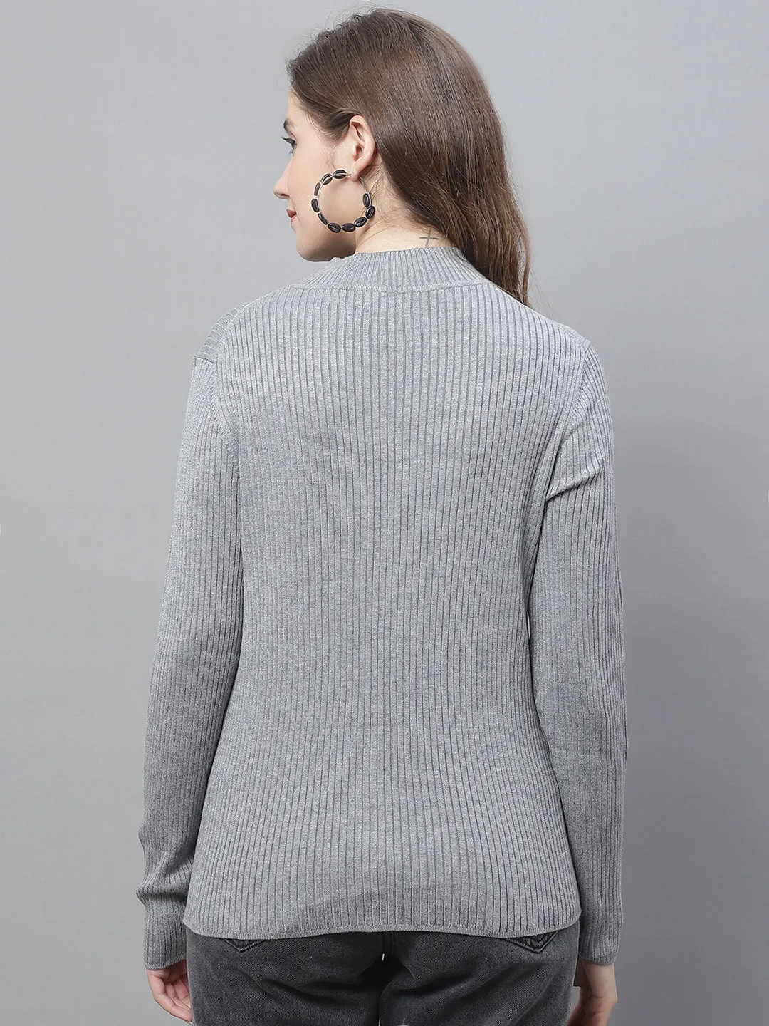 Women Grey Ribbed Turtleneck