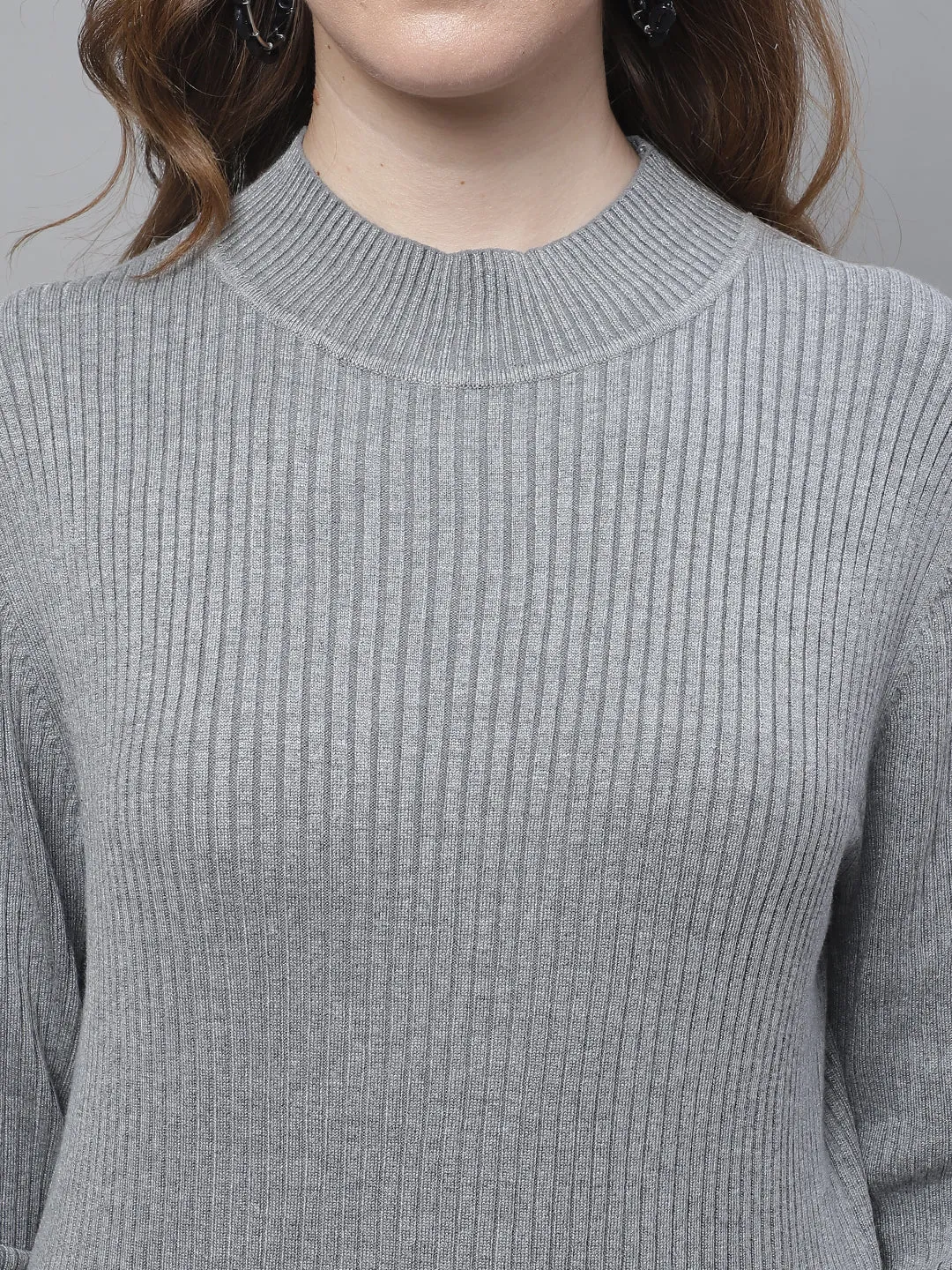 Women Grey Ribbed Turtleneck