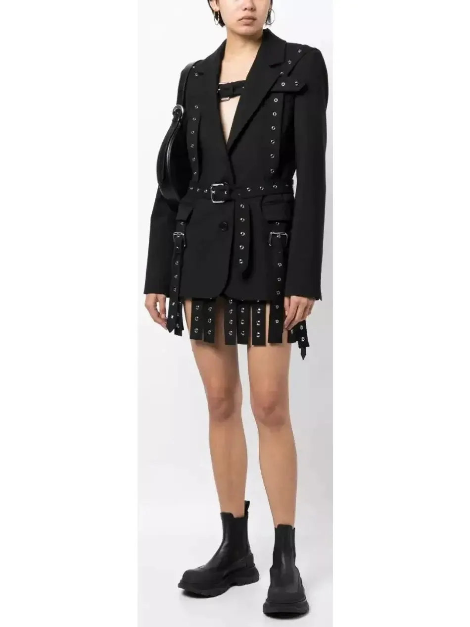 Women’s Black Multi Buckle Belted Single Breasted Blazer