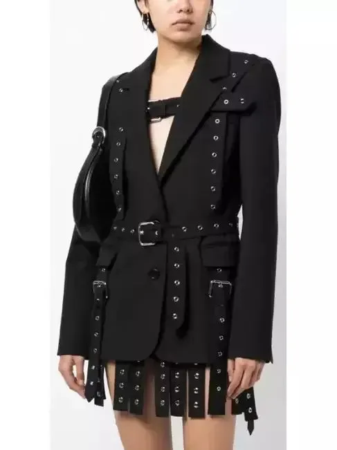 Women’s Black Multi Buckle Belted Single Breasted Blazer