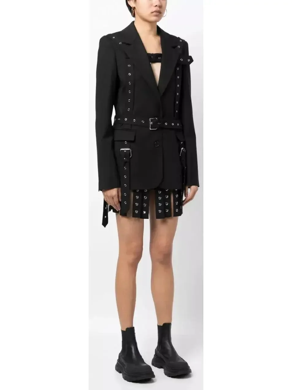 Women’s Black Multi Buckle Belted Single Breasted Blazer